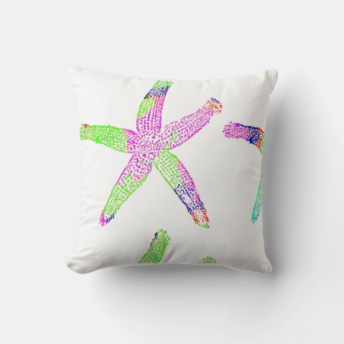 Starfish Coastal Beach White Multicolor Patterns Throw Pillow