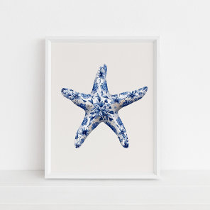 Starfish – Coastal Blue on Beige Wall Art