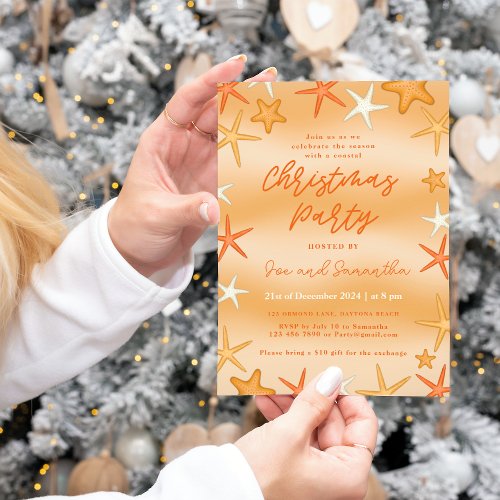 Starfish Coastal Christmas Party Invitation