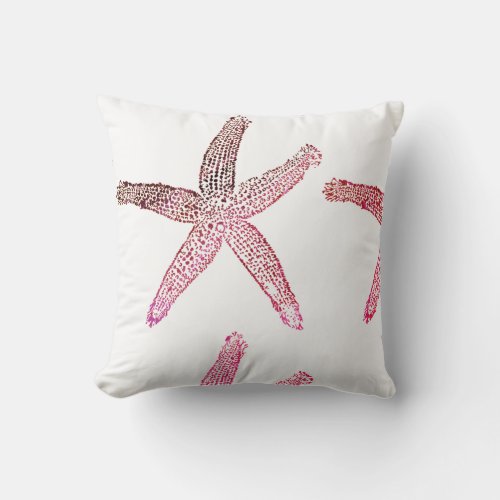 Starfish Coastal Colorful Pattern Pink Brown White Throw Pillow