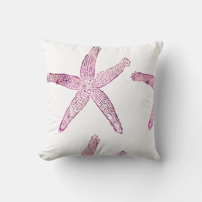 Starfish Coastal Glittery Purple Pink White Cute Throw Pillow (Front)