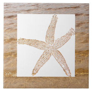Starfish Coastal Sandy Beach Water Home Decor Gift Ceramic Tile