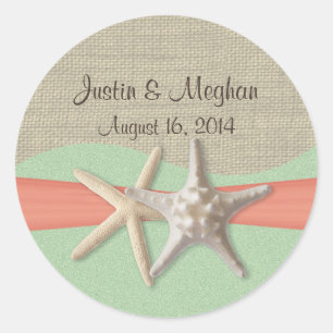 Starfish Coral and Mint Classic Round Sticker
