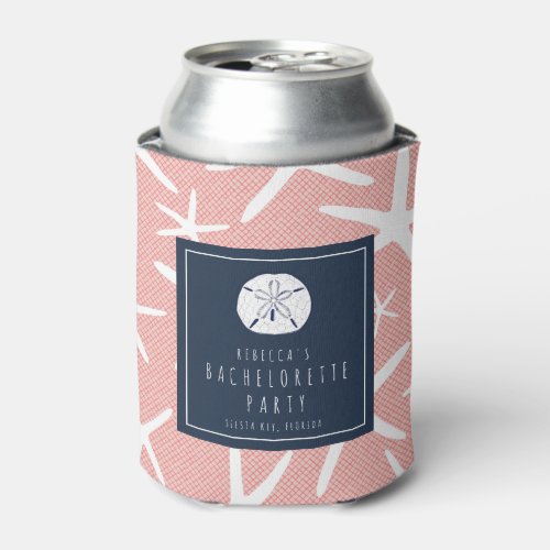 Starfish Coral and Navy Florida Beach Bachelorette Can Cooler