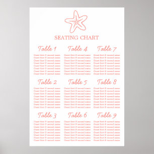 Starfish coral sea wedding seating table plan poster