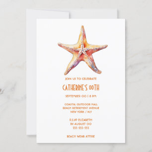 Starfish coral white beach theme birthday invitation