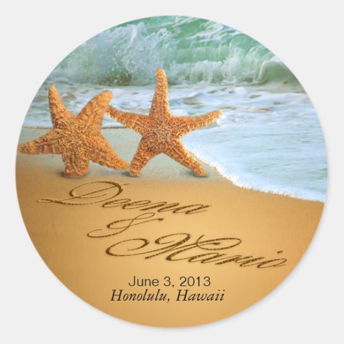 Starfish Couple ASK ME TO PUT NAMES IN THE SAND Classic Round Sticker