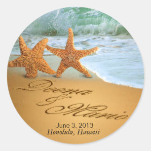 Starfish Couple ASK ME TO PUT NAMES IN THE SAND Classic Round Sticker