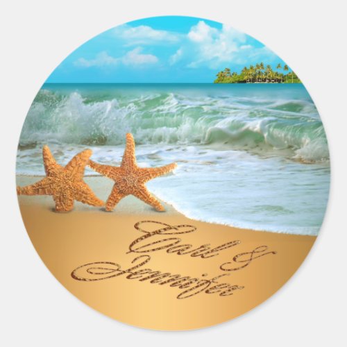 Starfish Couple ASK TO HAVE YOUR NAMES PUT IN SAND Classic Round Sticker