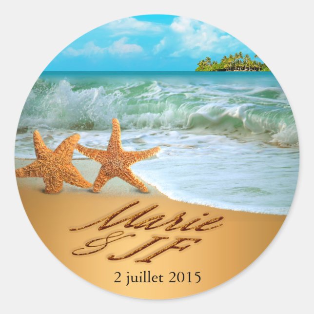 Starfish Couple ASK TO HAVE YOUR NAMES PUT IN SAND Classic Round Sticker (Front)