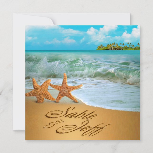 Starfish Couple ASK TO HAVE YOUR NAMES PUT IN SAND Invitation (Front)