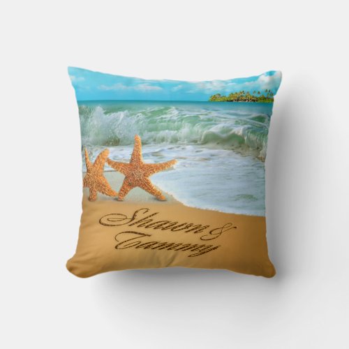 Starfish Couple ASK TO HAVE YOUR NAMES PUT IN SAND Throw Pillow