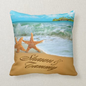 Starfish Couple Ask To Have Your Names Put In Sand Throw Pillow by glamprettyweddings at Zazzle