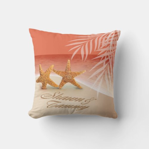 Starfish Couple ASK TO HAVE YOUR NAMES PUT IN SAND Throw Pillow