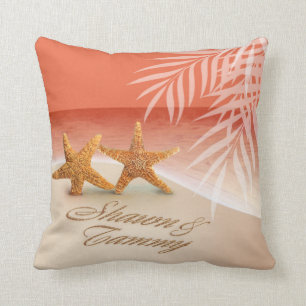 Starfish Couple ASK TO HAVE YOUR NAMES PUT IN SAND Throw Pillow