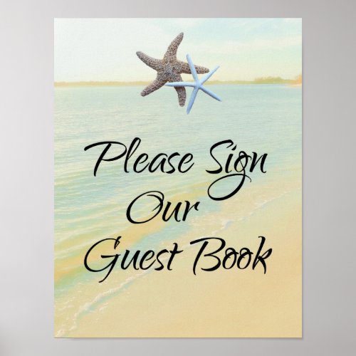 Starfish Couple Beach Theme Guest Book Table Sign