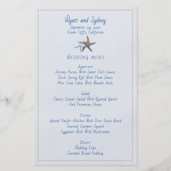 Starfish Couple Beach Wedding Menu Template Flyer by sandpiperWedding at Zazzle
