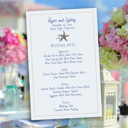 Starfish Couple Beach Wedding Menu Template Flyer