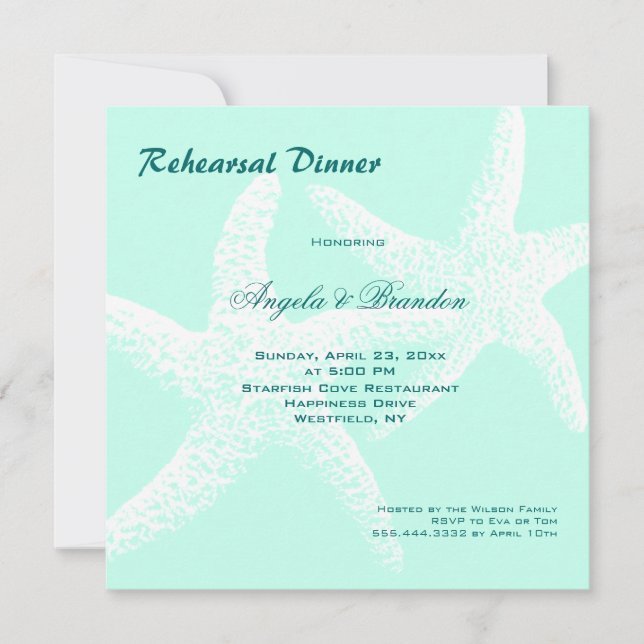 Starfish Couple Beach Wedding Rehearsal Dinner Invitation (Front)