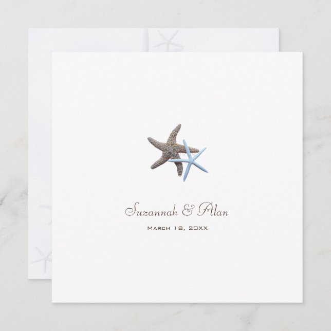 Starfish Couple Beach Wedding Square Invitations (Front/Back)
