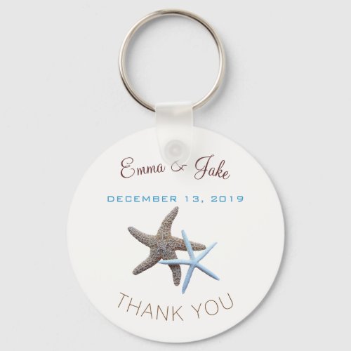 Starfish Couple Blue Thank You Key Ring Favor