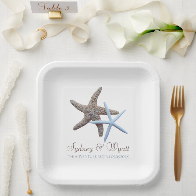 Starfish Couple Custom Adventure Begins Paper Plates (Wedding)