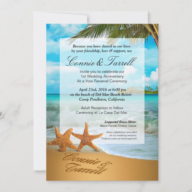 Starfish Couple Faux Vellum Beach Wedding Invitation (Front)