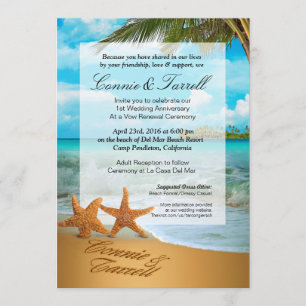 Starfish Couple Faux Vellum Beach Wedding Invitation