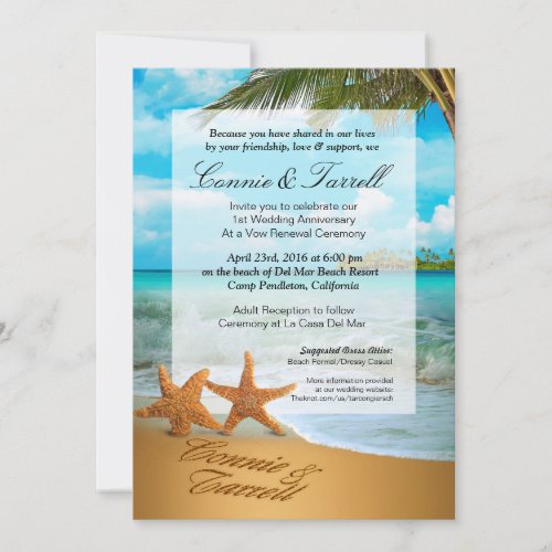 Starfish Couple Faux Vellum Beach Wedding Invitation
