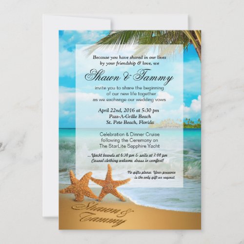 Starfish Couple Faux Vellum Overlay Embellishment Invitation