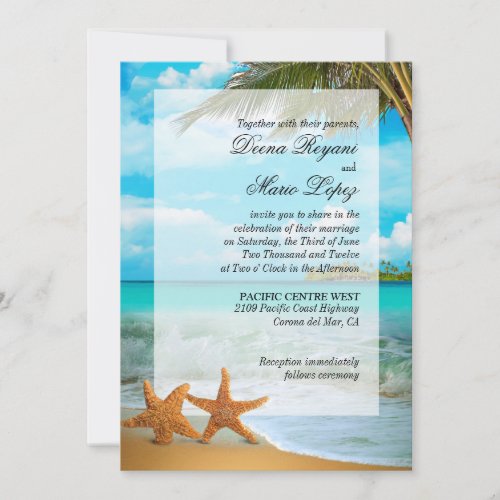 Starfish Couple Faux Vellum Overlay Embellishment Invitation