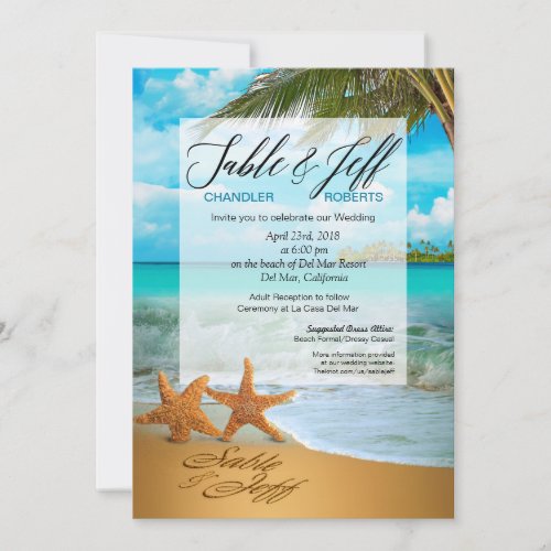 Starfish Couple Faux Vellum Overlay Wedding Invitation