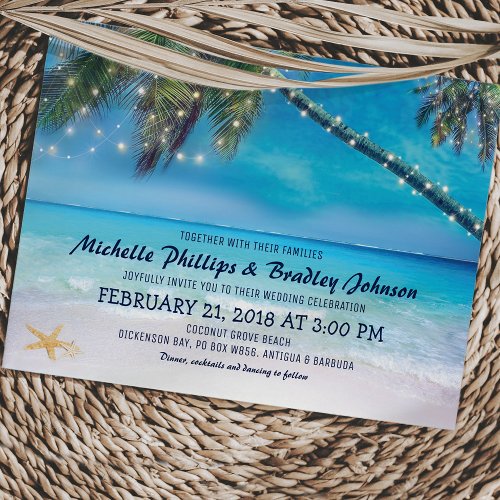 Starfish Couple Lights Beach Destination Wedding Invitation