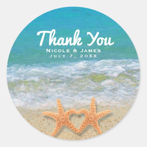 Starfish Couple on the Beach Bridal Wedding Favor Classic Round Sticker