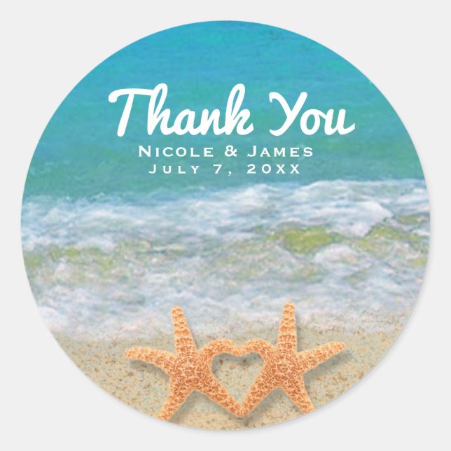 Starfish Couple on the Beach Bridal Wedding Favor Classic Round Sticker (Front)