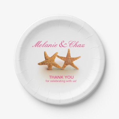 Starfish Couple on the Beach Party  fuchsia Paper Plates