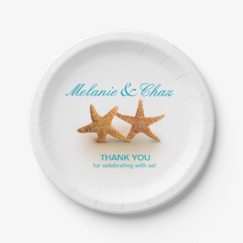 Starfish Couple On The Beach Party | Teal Paper Plates by glamprettyweddings at Zazzle