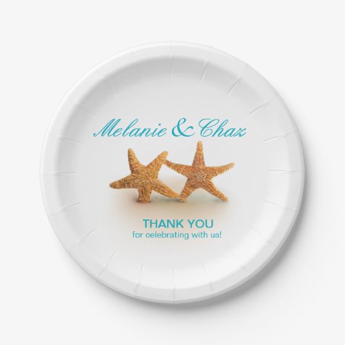 Starfish Couple on the Beach Party  teal Paper Plates