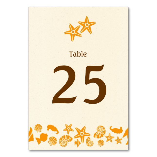 Starfish Couple Summer Beach Wedding Table Number (Front)