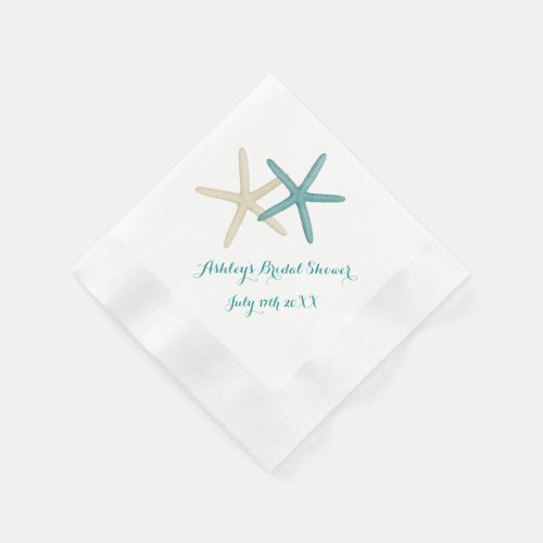 Starfish Couple Teal and White Cocktail Napkins