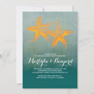 starfish couple teal ombre beach engagement party invitation