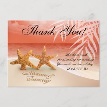 Starfish Couple Thank You | Ask For Names In Sand Invitation by glamprettyweddings at Zazzle