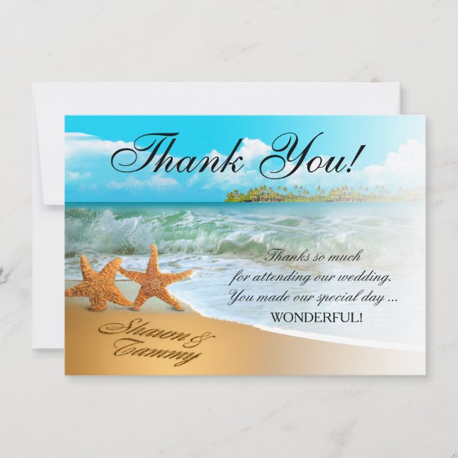 Starfish Couple Thank You | ASK FOR NAMES IN SAND Invitation (Front)