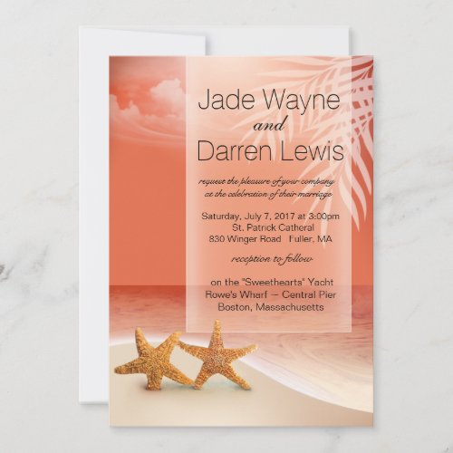 Starfish Couple Tropical Beach Wedding  coral Invitation
