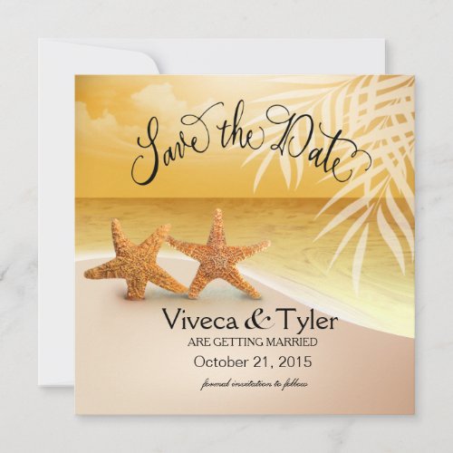 Starfish Couple Tropical Save the Date  gold