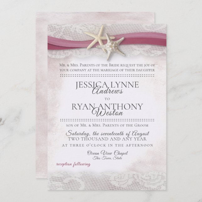 Starfish Cranberry Beach Wedding Invitation (Front/Back)