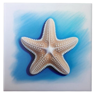 Starfish Crayon Drawing Ceramic Tile