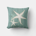 Starfish Cream Vintage Aqua Wood Pillow at Zazzle