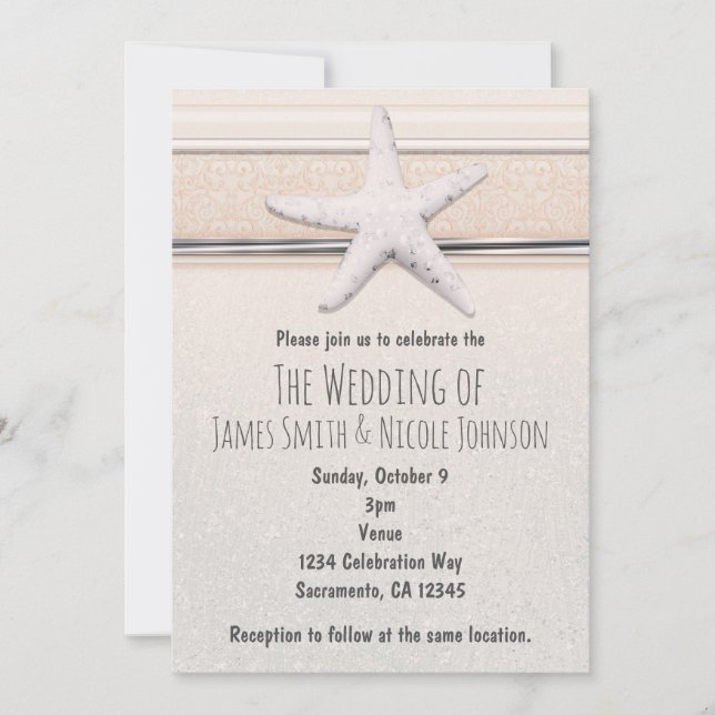 Starfish Creamy White Beach Wedding Invitation (Front)