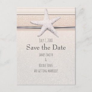 Starfish Creamy White Beach Wedding Save the Date Announcement Postcard
